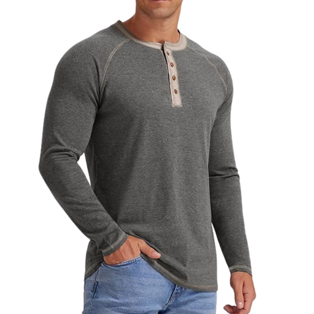 Gustav - Klassisk Långärmad Henley i Gråmelerat